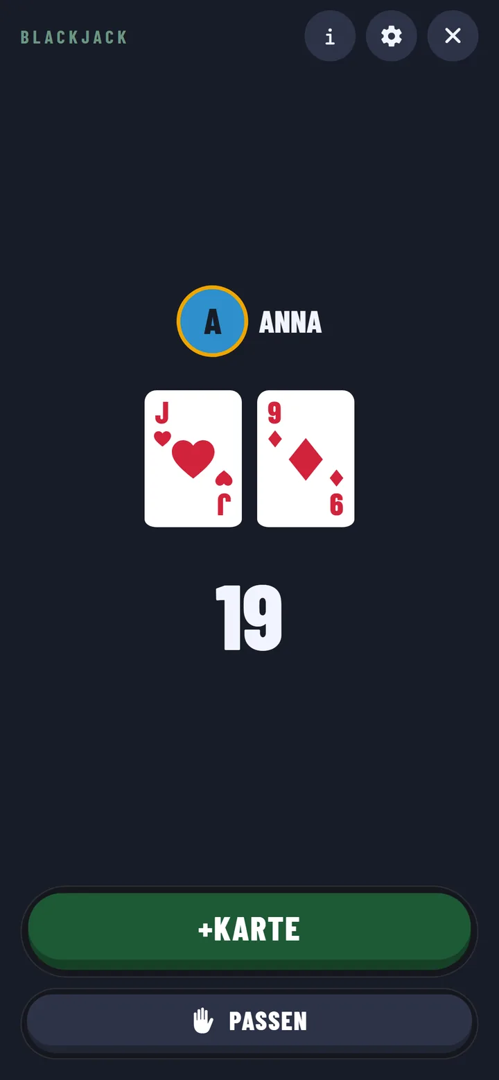 Blackjack: App-Ansicht