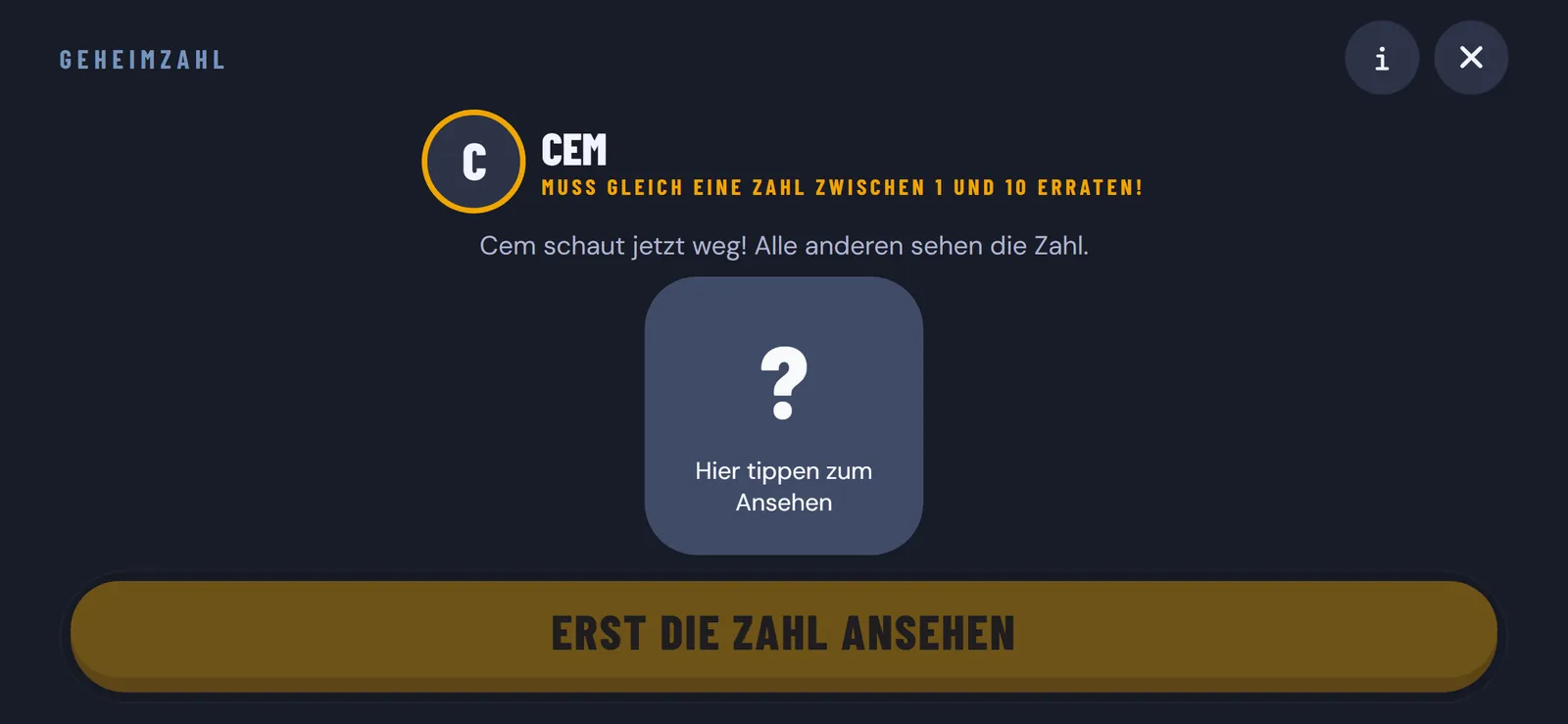 Geheimzahl: App-Ansicht