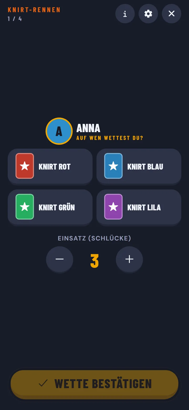 Knirt-Rennen: App-Ansicht