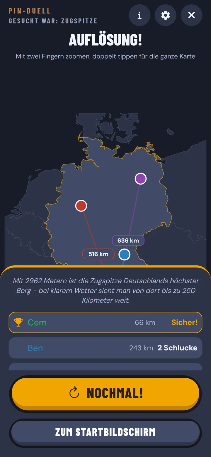 Pin-Duell: App-Ansicht